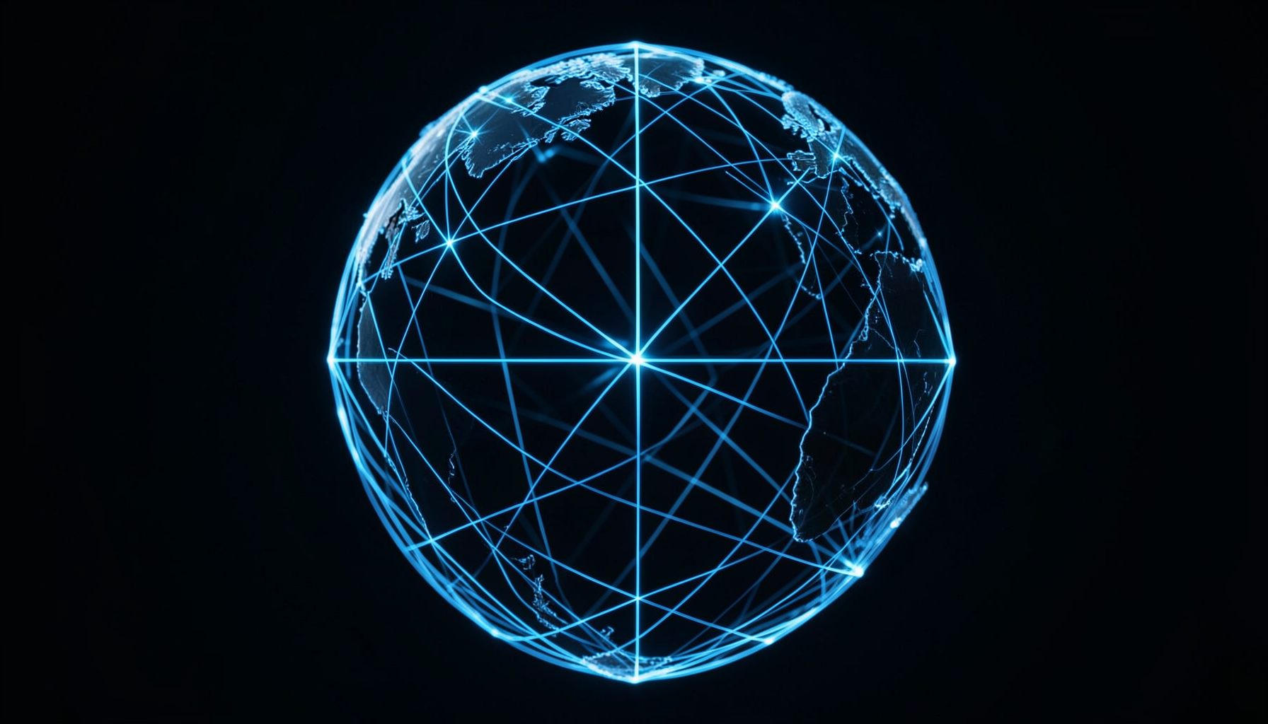 A globe with interconnected lines glowing in cool blue tones against a dark background